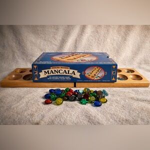 Solid Wood Mancala Game Board w/ Gemstone Pieces & Original Box Cardinal